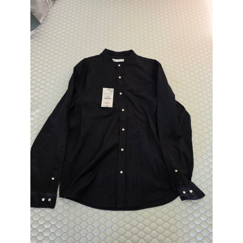 Zara Mens Black Band Collar Shirt L NWT Mandarin Turkey
